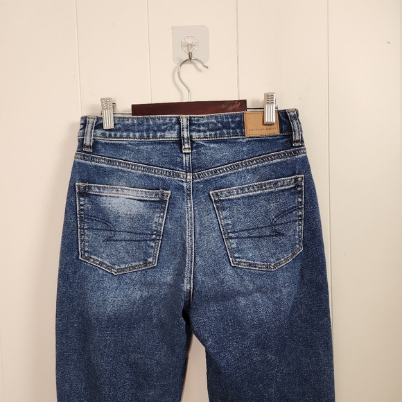 American Eagle Mom Jeans Stretch High Waisted Rise Ripped Dark Wash AEO 90s - Picture 5 of 9